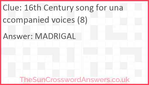 16th Century song for unaccompanied voices (8) Answer