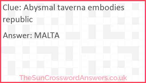 Abysmal taverna embodies republic Answer