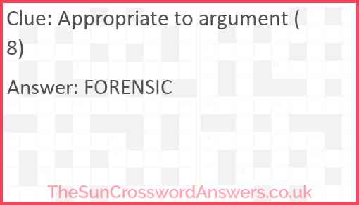 Appropriate to argument (8) Answer