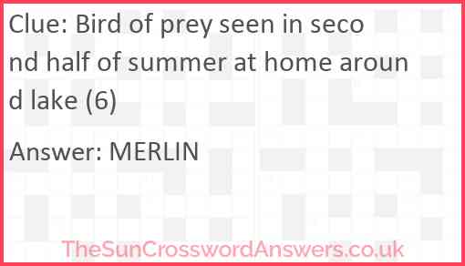 Bird of prey seen in second half of summer at home around lake (6) Answer