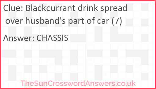 Blackcurrant drink spread over husband's part of car (7) Answer