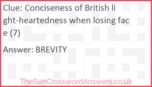 Conciseness of British light-heartedness when losing face (7) Answer