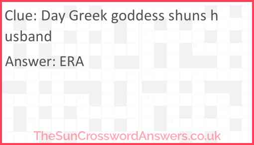 Day Greek goddess shuns husband Answer