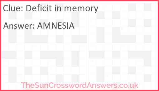 Deficit in memory Answer