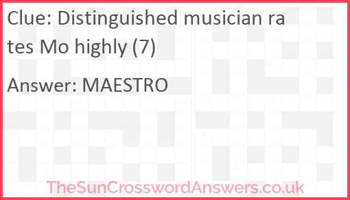 Distinguished musician rates Mo highly (7) Answer