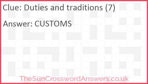 Duties and traditions (7) Answer