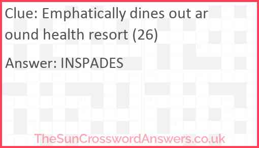 Emphatically dines out around health resort (26) Answer