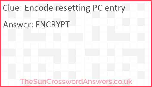 Encode resetting PC entry Answer