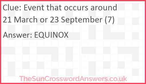 Event that occurs around 21 March or 23 September (7) Answer