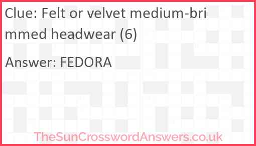 Felt or velvet medium-brimmed headwear (6) Answer