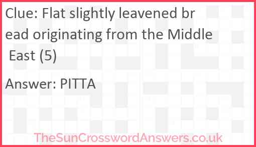 Flat slightly leavened bread originating from the Middle East (5) Answer