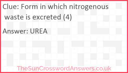 Form in which nitrogenous waste is excreted (4) Answer