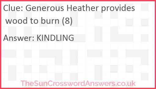 Generous Heather provides wood to burn (8) Answer