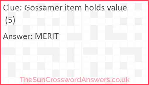 Gossamer item holds value (5) Answer