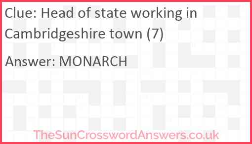 Head of state working in Cambridgeshire town (7) Answer
