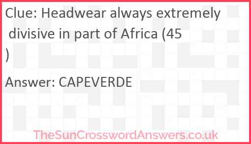 Headwear always extremely divisive in part of Africa (45) Answer