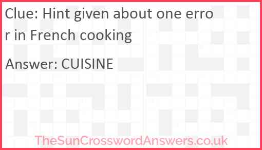 Hint given about one error in French cooking Answer