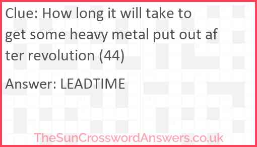 How long it will take to get some heavy metal put out after revolution (44) Answer