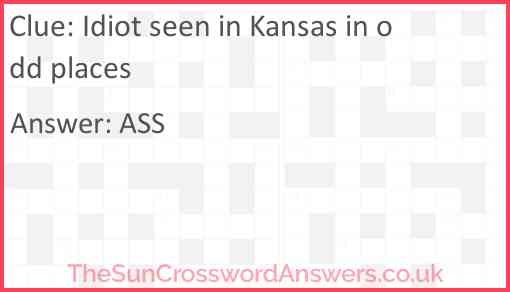 Idiot seen in Kansas in odd places Answer