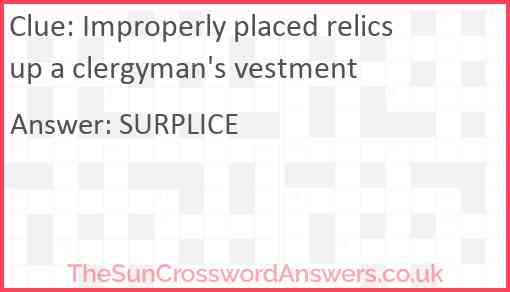 Improperly placed relics up a clergyman's vestment Answer