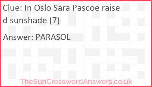 In Oslo Sara Pascoe raised sunshade (7) Answer