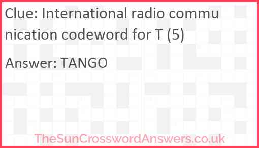International radio communication codeword for T (5) Answer