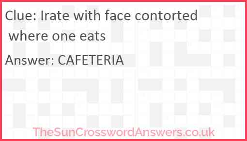 Irate with face contorted where one eats Answer