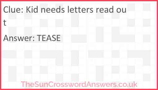 Kid needs letters read out Answer