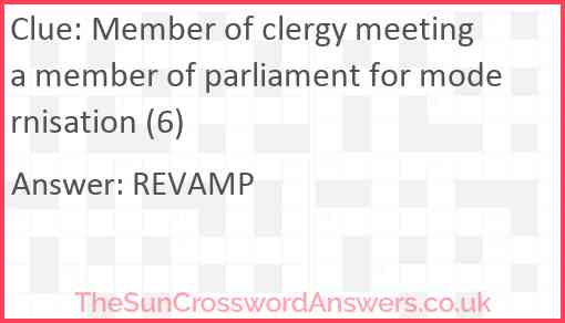 Member of clergy meeting a member of parliament for modernisation (6) Answer