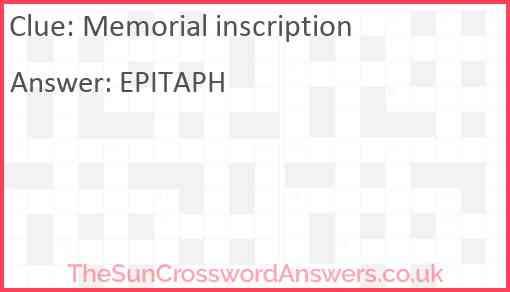 Memorial inscription Answer