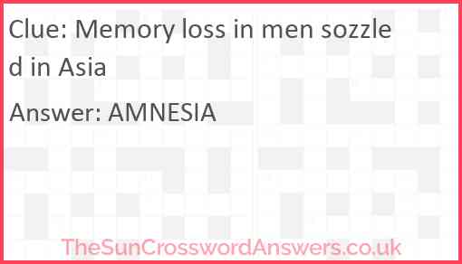 Memory loss in men sozzled in Asia Answer