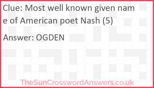 Most well known given name of American poet Nash (5) Answer
