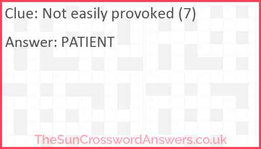 Not easily provoked (7) Answer