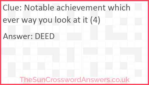 Notable achievement whichever way you look at it (4) Answer