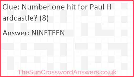 Number one hit for Paul Hardcastle? (8) Answer