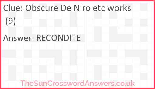 Obscure De Niro etc works (9) Answer