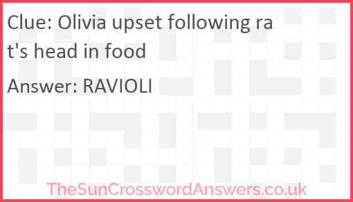 Olivia upset following rat's head in food Answer