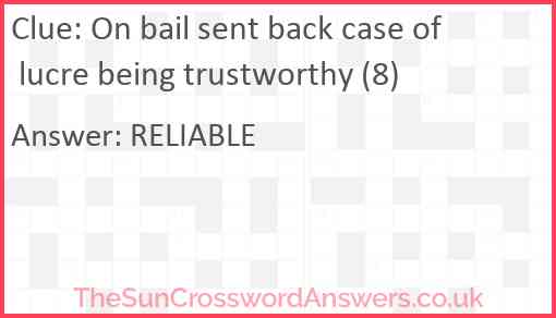 On bail sent back case of lucre being trustworthy (8) Answer