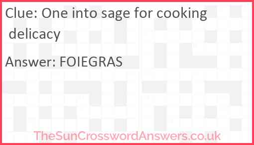 One into sage for cooking delicacy Answer