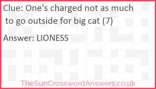 One's charged not as much to go outside for big cat (7) Answer