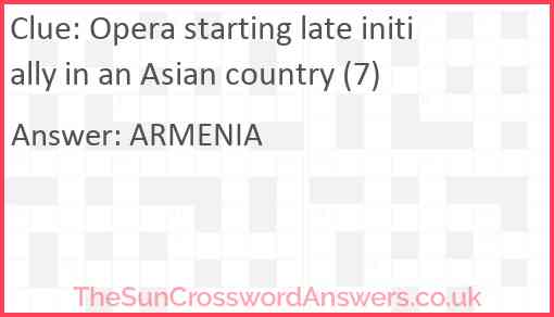 Opera starting late initially in an Asian country (7) Answer