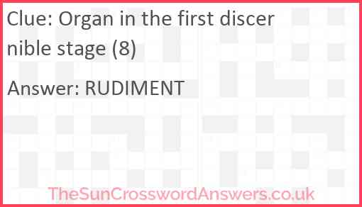 Organ in the first discernible stage (8) Answer