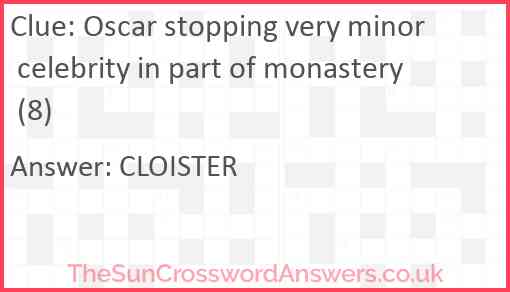 Oscar stopping very minor celebrity in part of monastery (8) Answer