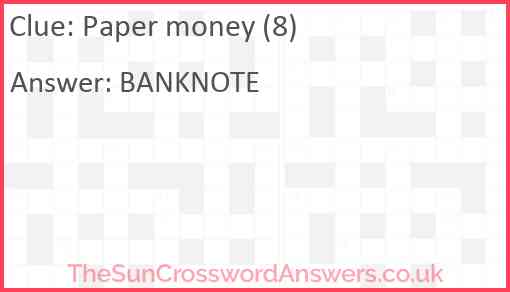 Paper money (8) Answer