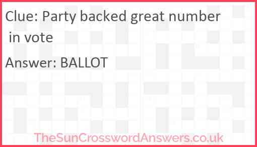 Party backed great number in vote Answer