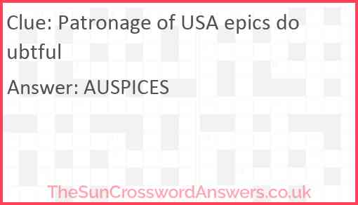 Patronage of USA epics doubtful Answer