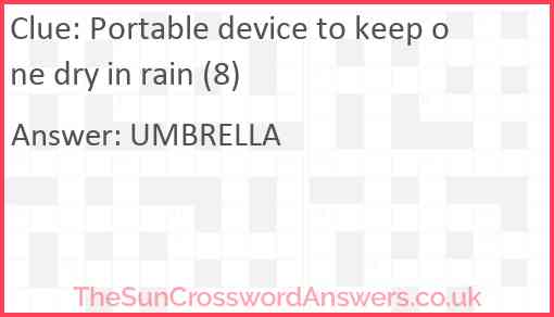 Portable device to keep one dry in rain (8) Answer