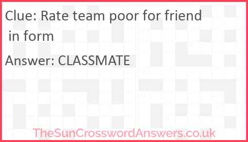 Rate team poor for friend in form Answer