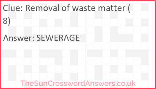 Removal of waste matter (8) Answer