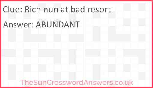 Rich nun at bad resort Answer